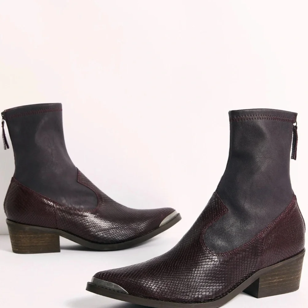 Free People Grand Teton Merlot Western Metal Toe Ankle Boots Size 36 - Picture 1 of 6